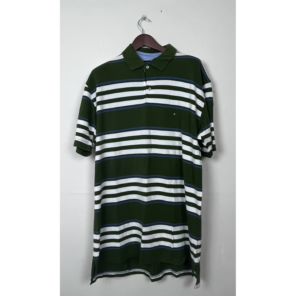 Tommy Hilfiger Striped Polo Shirt XXL Green White Heritage Prep Americana